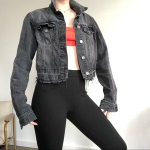 Black Cropped Distressed Jean Jacket S